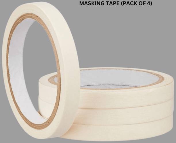 VOIISH Single sided Used Carpenter Labeling, Painting, Packing Adhesive Leaves No Residue. Masking Tape 1/2 Inch 12 mm x 25 Meters (Pack of 4) of Multi-Use, Easy Tear Tape (Manual)