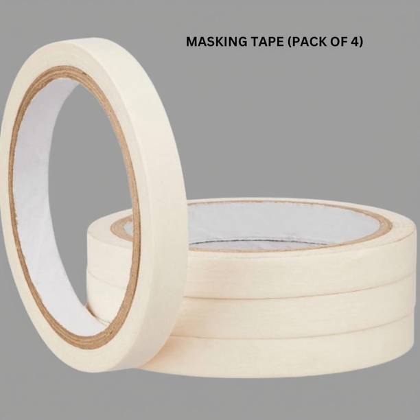 VOIISH Single sided Used Carpenter Labeling, Painting, Packing Adhesive Leaves No Residue. Masking Tape 1/2 Inch 12 mm x 25 Meters (Pack of 4) of Multi-Use, Easy Tear Tape (Manual)