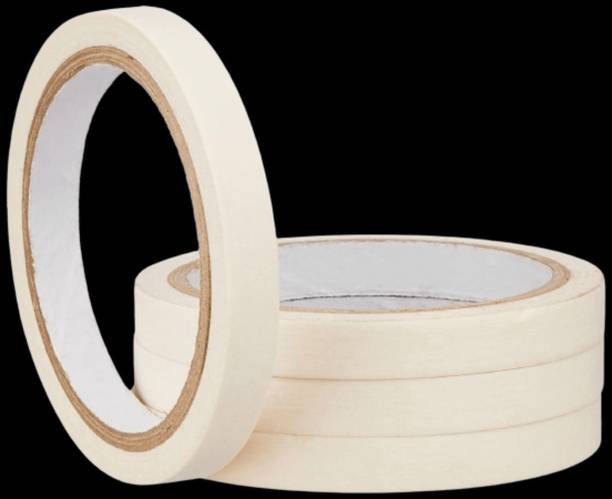 VOIISH Single sided Used Carpenter Labeling, Painting, Packing Adhesive Leaves No Residue. Masking Tape 1/2 Inch 12 mm x 25 Meters (Pack of 4) of Multi-Use, Easy Tear Tape (Manual)