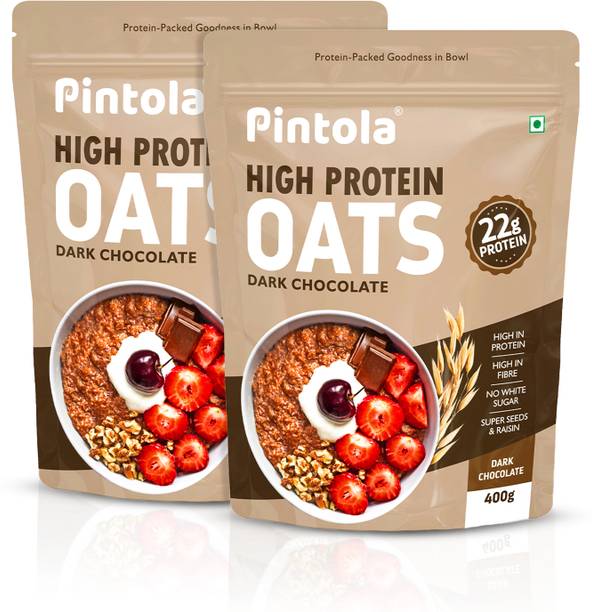 Pintola 22g High Protein Oats 400g (Pack of 2), Dark Chocolate, Oats for weight loss Pouch