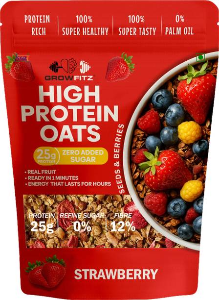 Growfitz by Growfitz High Protein Oats |25g Protein | Strawberry Flavor | No Added Sugar Pouch