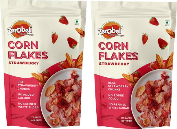 Zerobeli Strawberry Corn Flakes | No Artificial Colors | Gluen Free & Vegan Friendly Pouch