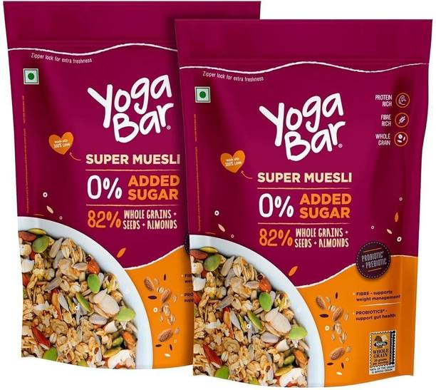 Yogabar Muesli 1.4Kg No Added Sugar with Probiotics&Prebiotics|84% Whole Grains|700g x 2 Pouch