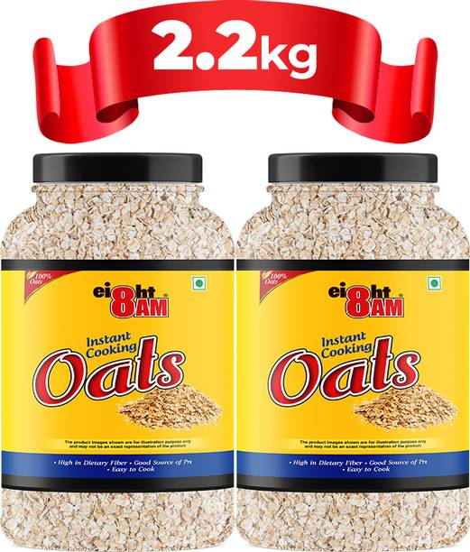 8AM Plain Oats 2 x 1.1kg Jar, Healthy, Gluten Free, Nutritious Plastic Bottle