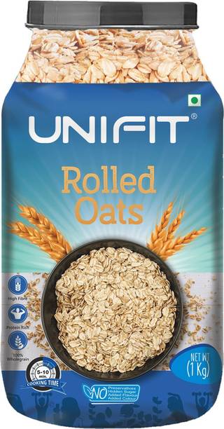 Unifit by NA Rolled Oats 1kg | 100% Whole Grain Oats | High Fiber Healthy Breakfast Plastic Bottle