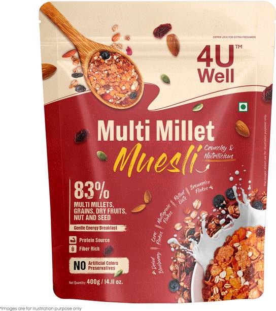 4UWell Multi Millet Muesli 83% Multi Millets, Grains, Dry Fruits, Nut and Seed Pouch