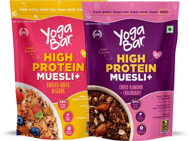 Yogabar Protien Muesli Combo| Choco Almond & Cranberry| Fruit & Nut| 1.7kg |23g protein Pouch