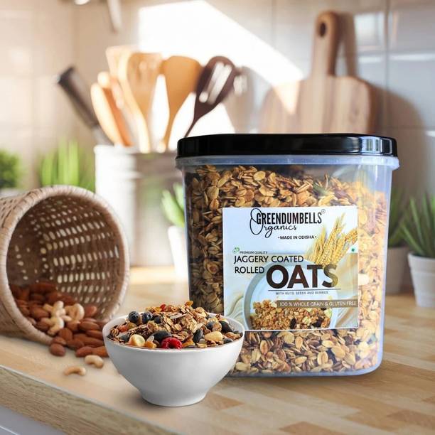 Green Dumbells by GreenDumbells Organics Jaggery Rolled Oats 750gm | Whole Grain | High Fiber & Protein Jar