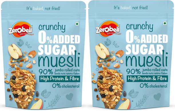 Zerobeli Crunchy 0% Added Sugar Muesli | High Protein Diabetic Friendly |100% Wholegrain Pouch