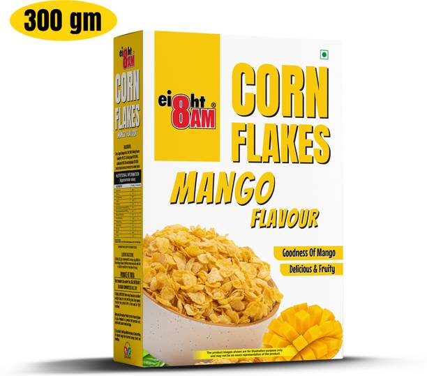 8AM Corn Flakes Mango, No Cholesterol, Iron & Calcium, Nutritious Cereal Box