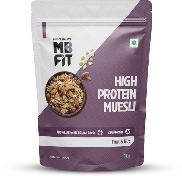 मसलब्लेज़ हाई प्रोटीन मूसली, फ्रूट्स और नट, 18 g प्रोटीन, सुपरसीड्स के साथ, रेजिंस और आलमंड्स, रेडी टू ईट हेल्दी स्नैक