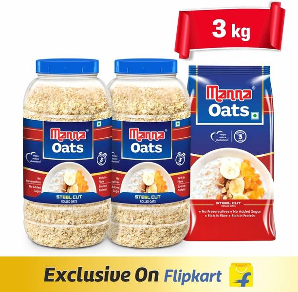 Manna by Manna Oats (2Jar+1Pouch) Gluten Free| High Fibre & Protein | Good for Diabetics Plastic Bottle