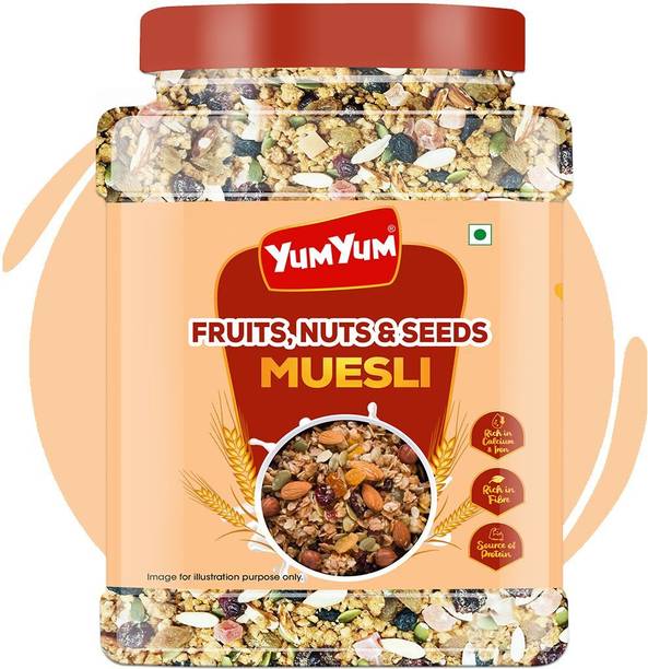 YUM YUM 41% Fruits, Nuts & Seeds Crunchy Muesli 750g | Instant Breakfast Cereal - Jar