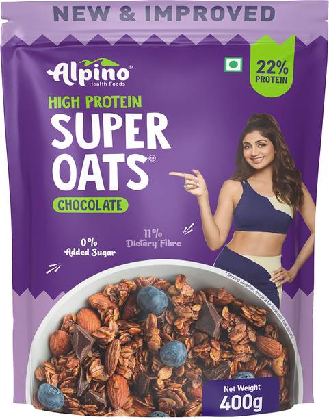 ALPINO High Protein Super Oats Chocolate 22% Protein Rolled Oats,No Added Sugar Pouch