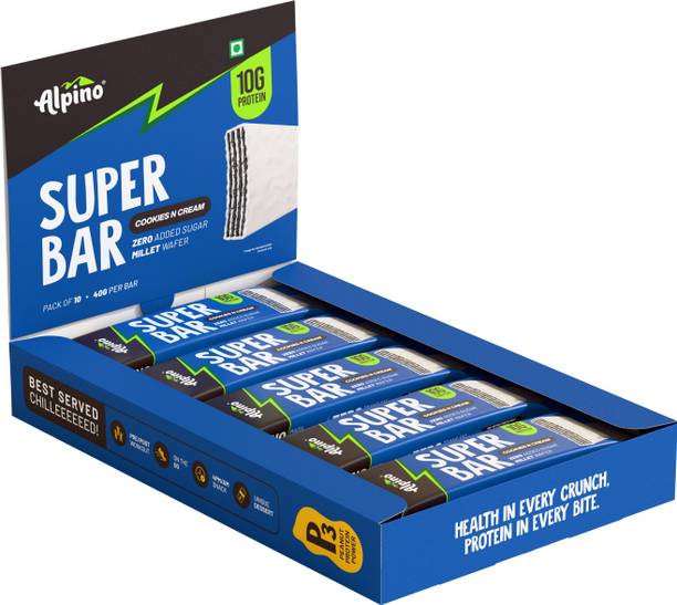 ALPINO 10g High Protein Super Wafer Bar Cookies N Cream 40gPack of 10-100% Millet Wafer Box