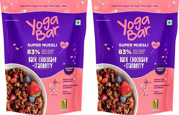 Yogabar Muesli 1.4kg Dark Chocolate&Cranberry|Breakfast Cereal with Nuts&Seeds|700g x 2 Pouch
