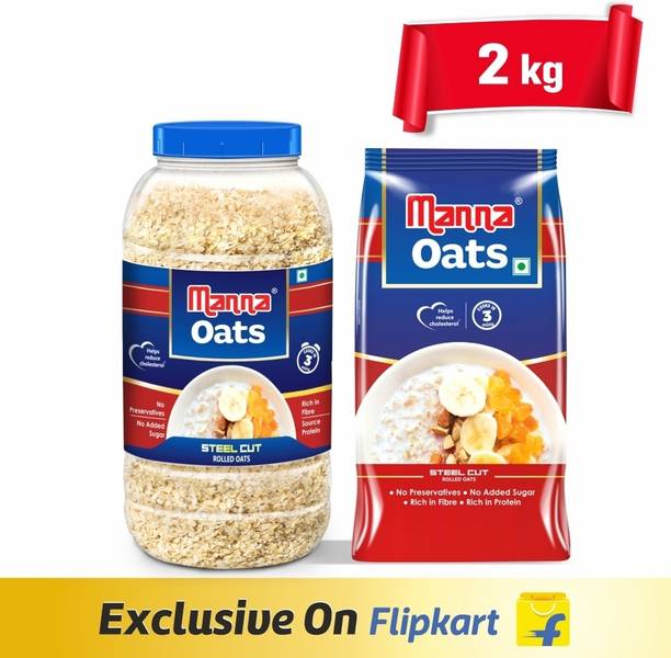 Manna Oats (1Jar+1Pouch) Gluten Free|High in Fibre & Protein | Good for Diabetics Plastic Bottle