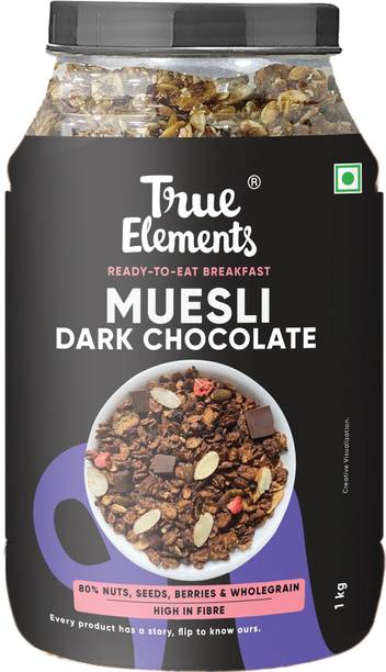 True Elements Dark Chocolate Muesli - Wholegrain Breakfast Cereal, Ready to Eat Healthy Snack Plastic Bottle