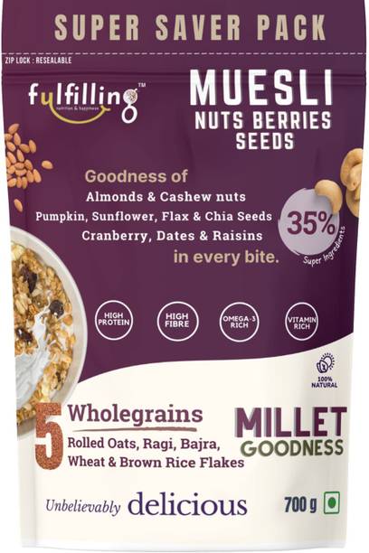 fulfilling by Fulfilling Fruit & Nut Muesli 700g- Healthy breakfast- Seeds, Nuts and Dry fruits Pouch