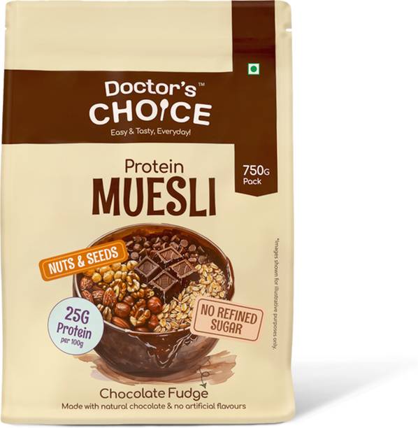 DOCTOR'S CHOICE High Protein Muesli | 25g Protein | No Maida, No Palm Oil | Chocolate Fudge Pouch