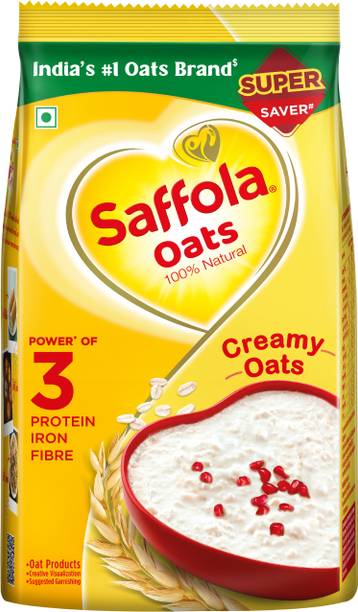 Saffola Rolled Oats,Creamy 100% Natural, High Protein & Fibre, Healthy Cereal, Pouch