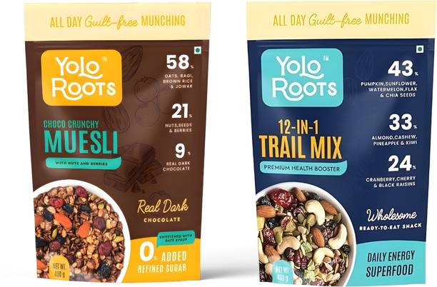 Yolo Roots 12in1 Trial mix Mix 400g & Choco Crunchy Muesli 400g Combo Pouch