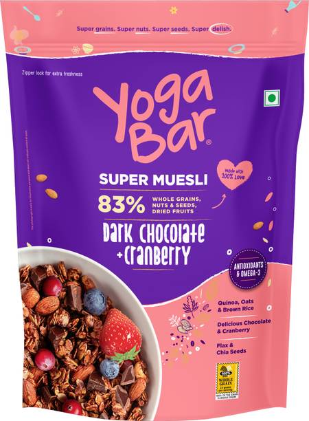 Yogabar Muesli Dark Chocolate&Cranberry 700g, Breakfast Cereal with Nuts & Seeds Pouch