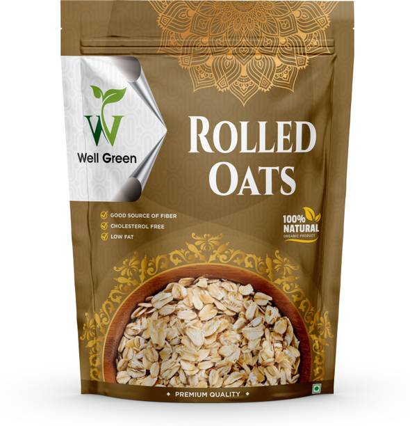 WELL GREEN by NA ROLLED OATS 1KG High Protein & Fibre, 100% Wholegrain, Oats for weight loss Pouch