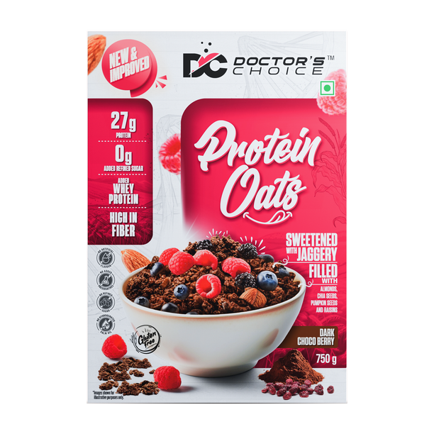 DOCTOR'S CHOICE Protein Oats, 27g Pure Protein, Jaggery Sweetened, No Additives & Refined Sugar. Box