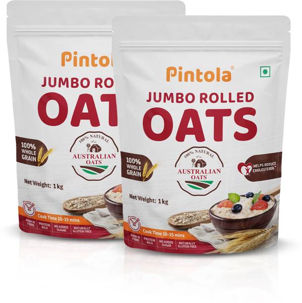 Pintola Combo Pack of 2 Jumbo Rolled Oats 1kg, 100% Natural Wholegrain, Gluten-Free Pouch