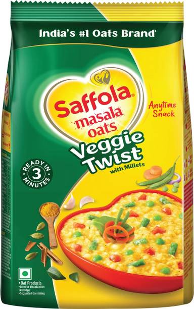 Saffola Masala Oats|Veggie Twist |Anytime Snack |Ready in 3 mins |No added preservatives Pouch