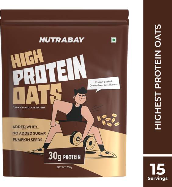 Nutrabay High Protein Oats - 750g, Dark Chocolate Raisin | Zero Added Sugar Pouch