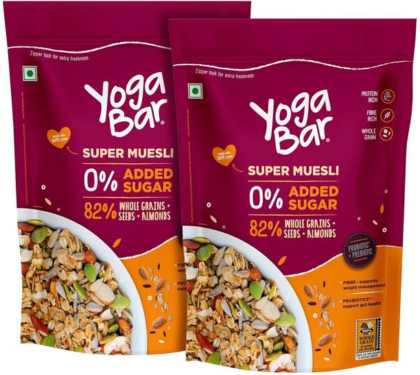 Yogabar Muesli 1.4Kg No Added Sugar with Probiotics&Prebiotics|84% Whole Grains|700g x 2 Pouch