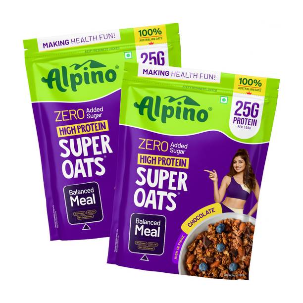 ALPINO 25g High Protein Super Oats Chocolate, Zero Added Sugar, Source of Dietary Fibre Pouch
