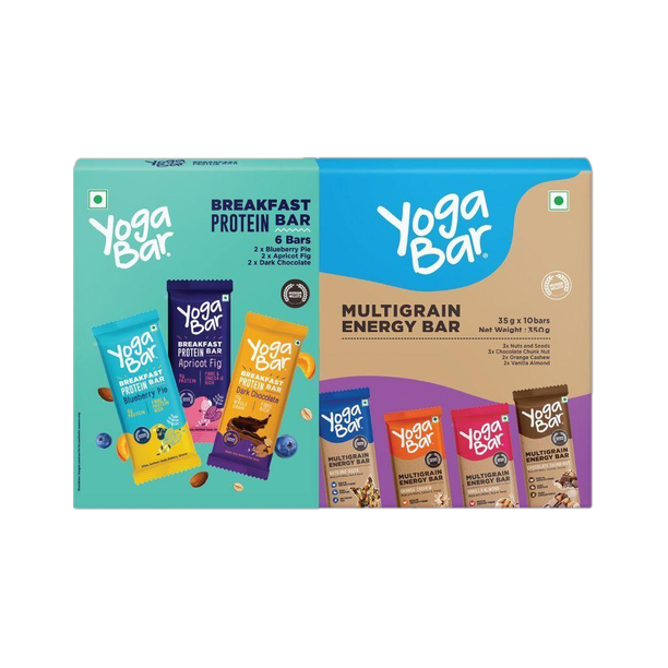 Yogabar by Yogabar Protein Bars Assorted Pack of 12, Energy Variety Pack + Breakfast Variety Pack Box