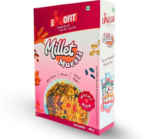 EXOFIT Millet Muesli with Black Raisins, Almonds and Wheat Flakes I 450g Box