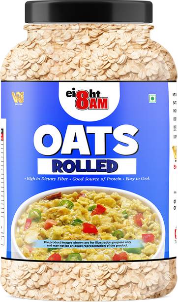 8AM Rolled Oats, Natural Wholegrain, High Fibre, Nutritious Breakfast Cereals Jar