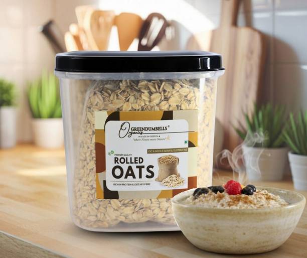 Green Dumbells Jumbo Rolled Oats 850g Low-Fat Whole Grain Heart-Healthy Meal Jar