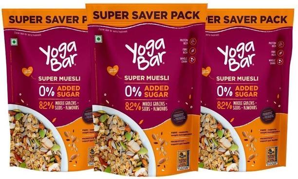 Yogabar Muesli 2.1Kg No Added Sugar with Probiotics&Prebiotics|84% Whole Grains|700g x 3 Pouch