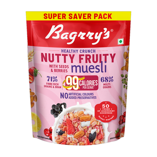 Bagrry's Crunchy Nutty Fruity Muesli (Fruits Nuts Seeds & Berries) Pouch
