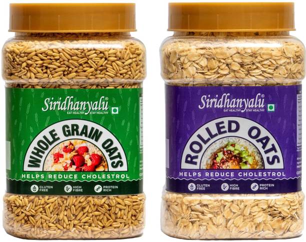 siridhanyalu Rolled and Whole grain Oats Combo, High Fibre, Gluten Free, No Preservatives Jar