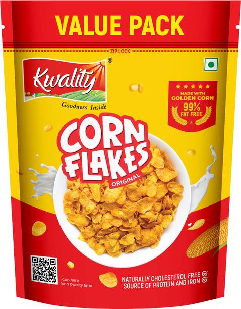 Kwality Corn Flakes, Natural Source of Vitamins, Iron & Proteins, Breakfast Cereal Pouch