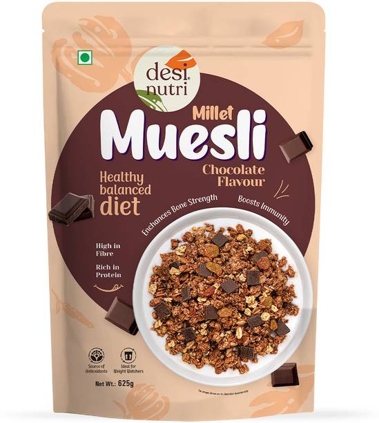 DesiNutri Millet Muesli Chocolate Flavour 625grams | Ready to eat breakfast | High protein Pouch