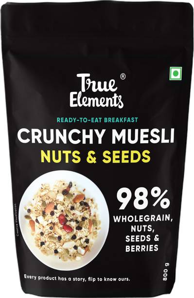 True Elements Crunchy Muesli: Nuts & Seeds Zero added sugar, Ready to eat breakfast cereal Pouch
