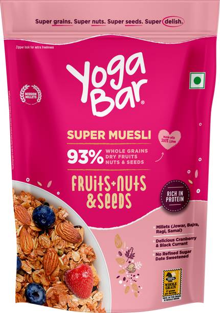 Yogabar by Yogabar Muesli 500g Fruits Nuts&Seeds| Breakfast Cereal with High Fibre, High Protein Pouch