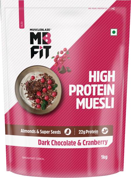 मसलब्लेज़ फिट हाई प्रोटीन मूसली, डार्क चॉकलेट एंड क्रैनबेरी, ब्रेकफास्ट सीरियल्स