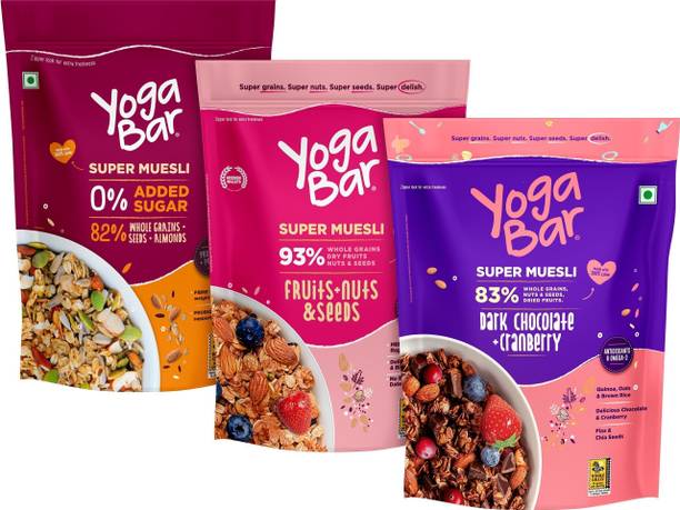 Yogabar Muesli 1.2kg Fruits Nuts&Seeds|Dark Chocolate Cranberry|No Added Sugar|400g x 3 Pouch