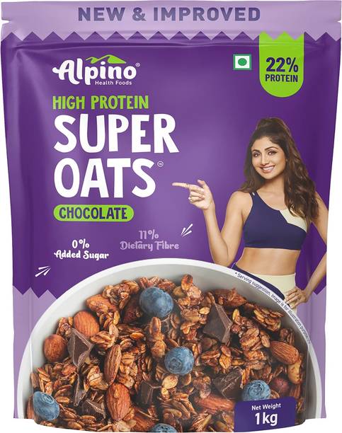ALPINO High Protein Super Oats Chocolate 22% Protein Rolled Oats,No Added Sugar Pouch