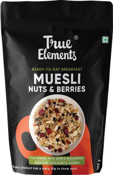 True Elements Crunchy Nuts & Berries Muesli - Wholegrain Breakfast Cereal, Protein | Fibre Pouch