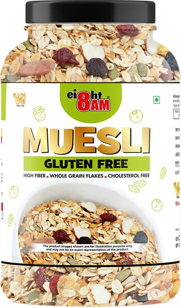 8AM Muesli 1.1Kg, Gluten-Free, High Fiber & Protein, 92% Dry Fruits, Nuts, Seeds Jar